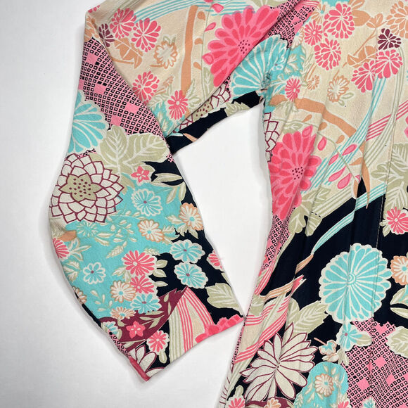 Zoe Floral Button Blouse Large Pink Teal Lace Back Boho Cottagecore USA - Picture 3 of 12